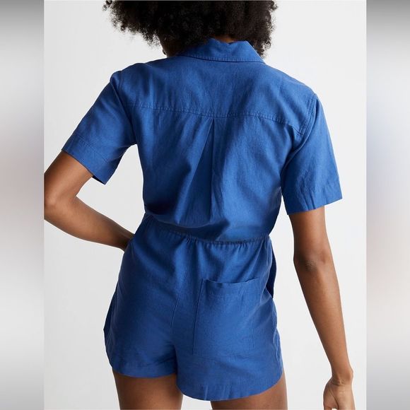 Madewell NWT Button Front Linen Romper Size XL in Bluestone - Picture 3 of 8